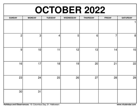 Printable October 2021 Calendar Templates with Holidays