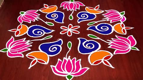 Rangoli: Deepavali Muggulu ||Easy 13x7 Dot Diwali Rangoli Deepams 2021 || Lotus Flowers Kolam ...
