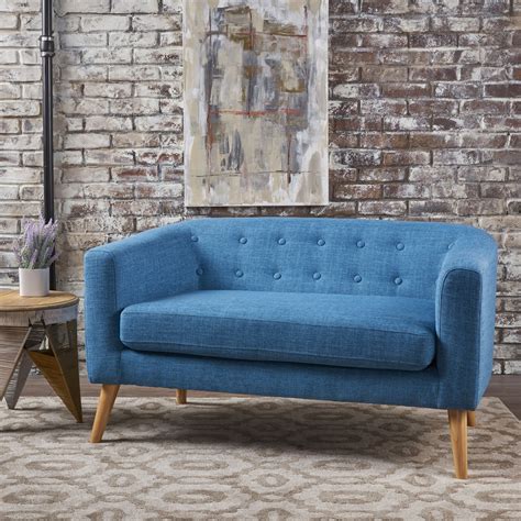 Christopher Knight Home Bridie Mid-Century Modern Loveseat, Muted Blue Fabric | LAVORIST