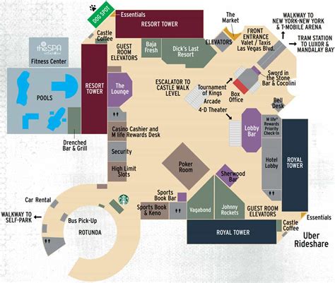 Excalibur Hotel Map for 2021: Castle Walk and Casino Levels