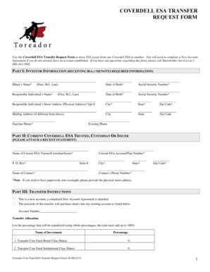 Fillable Online COVERDELL ESA TRANSFER REQUEST FORM Fax Email Print - pdfFiller