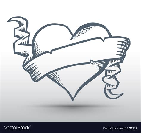 Heart with ribbon drawing banner Royalty Free Vector Image