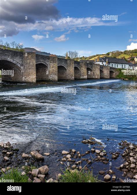 The Crickhowell Bridge, an 18th century arched stone bridge spanning ...