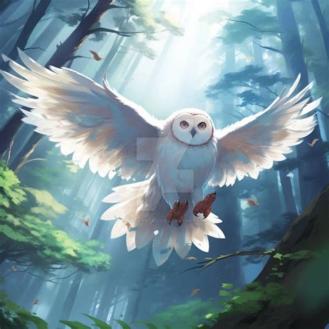 White owl flying in the forest by Coolarts223 on DeviantArt