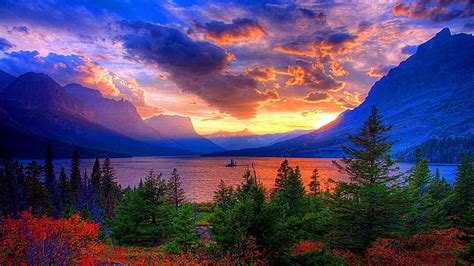 HD wallpaper: saint mary lake, montana, united states, landscape, sunset | Wallpaper Flare