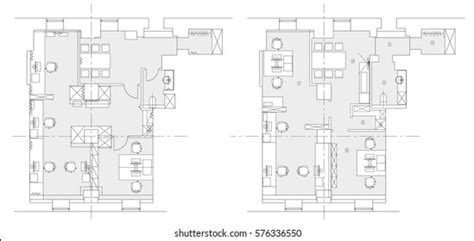 Office Layout Drawing Complete Office Furniture Stock Illustration ...