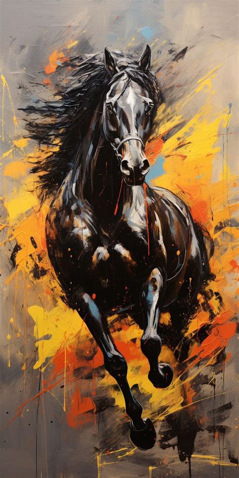 Black Horse Painting on Gray Background