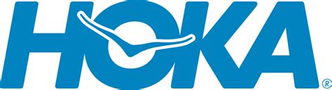 the logo for hoka is shown in blue and white