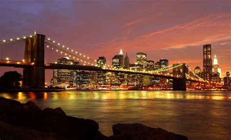 New York Brooklyn Bridge bei Nacht Foto & Bild | north america, united ...