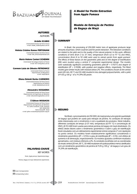 (PDF) A Model for Pectin Extraction from Apple Pomace