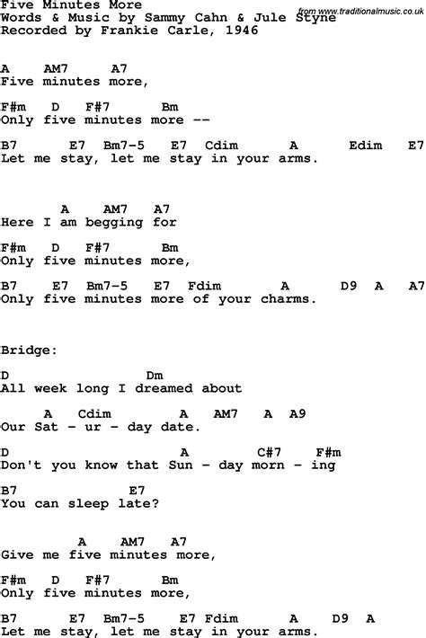 Song lyrics with guitar chords for Five Minutes More - Frankie Carle, 1946