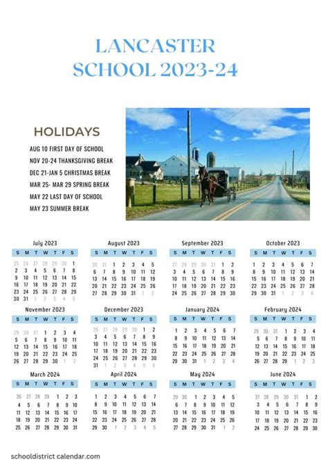 Lancaster School District Calendar Holidays 2023-2024