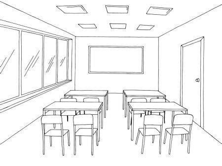 Classroom Graphic Black White School Interior Sketch Illustration Vector — , #Ad, #White, # ...