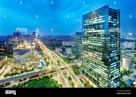 Jakarta city skyline with urban skyscrapers at night. Jakarta ...