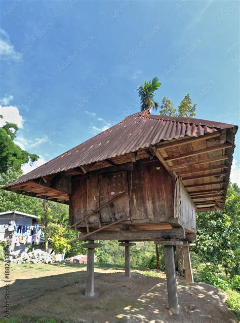 Filipino vernacular architecture-wood and bamboo granary. Tan-am ...