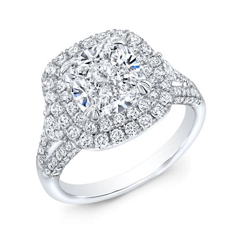 2.2ct. Cushion cut Natural Diamond Double Halo Split Shank Micro Pave Diamond Engagement Ring ...