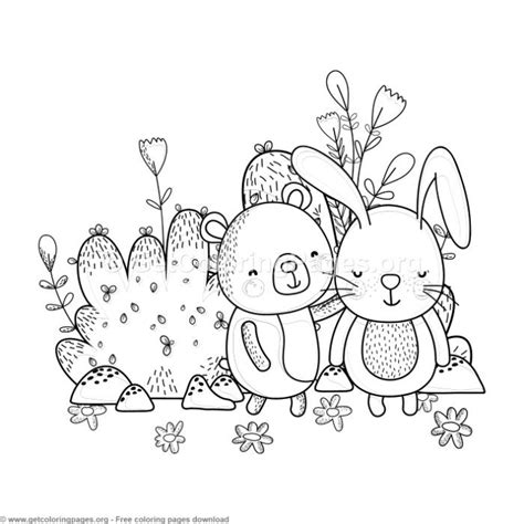 Bunny and Bear Best Friends Coloring Pages Free instant download #coloring #coloringbook # ...