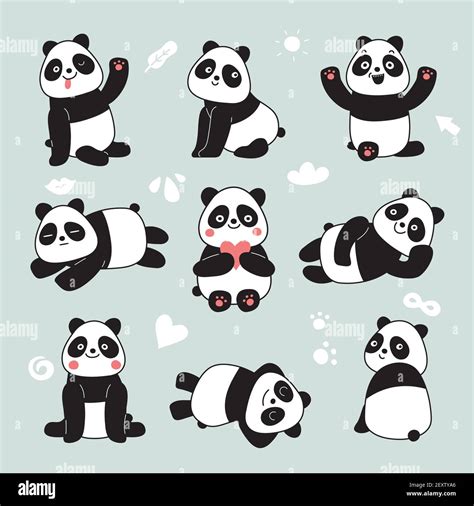 Cartoon panda. Cute panda bear, happy baby animals, lazy funny chinese ...