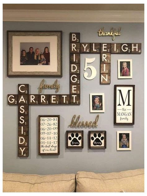 Scrabble wall with family names #name #scrabble #wall #art Love this idea! Large scrabble tiles ...