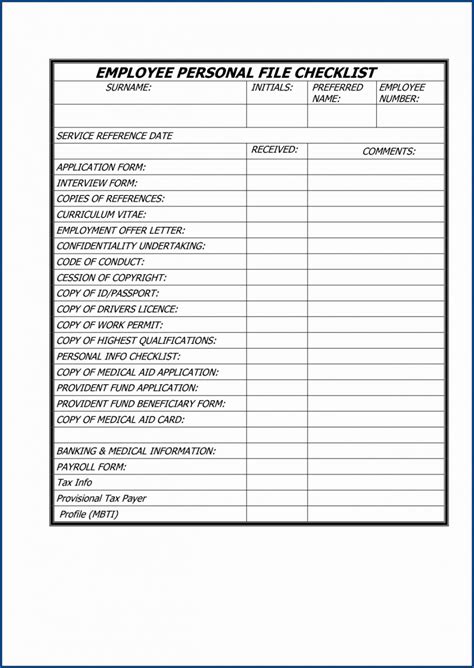 √ Free Printable Employee Files Checklist Template | Checklist Templates