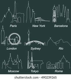 World Famous Cities Landmarks Stock Vector (Royalty Free) 490239265 ...