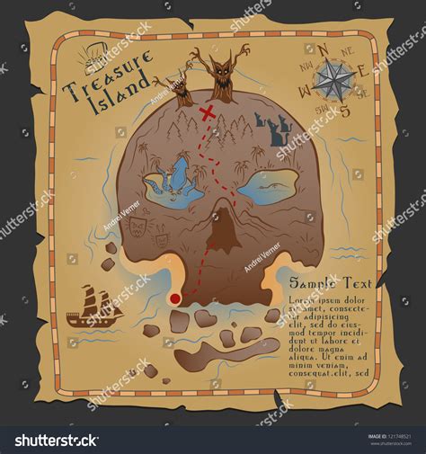 Skull Island Pirate Treasure Map Vector Stock Vector (Royalty Free ...