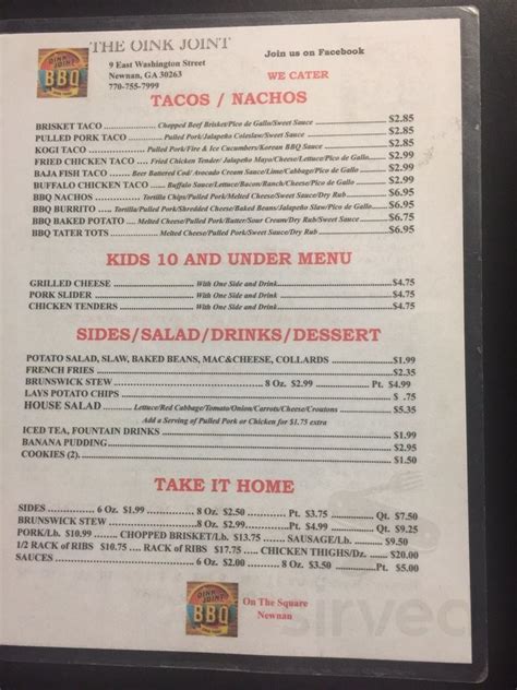 Menu for The Oink Joint Newnan in Newnan, GA | Sirved