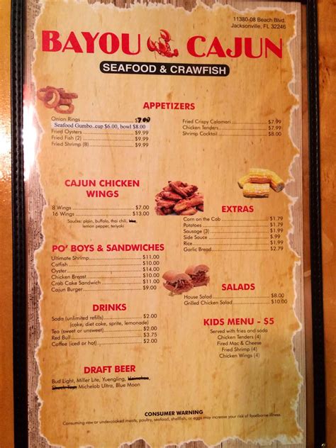 Bayou Cajun Menu, Menu de Bayou Cajun, Southside, Jacksonville ...