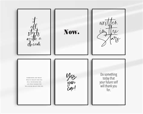 Printable Quotes. Wall Art SET OF 6. Inspirational, Motivational, Encouraging Quotes. Black and ...