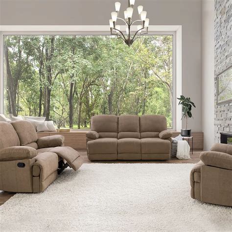 Corliving 3-Piece Lea Brown Chenille Fabric Reclining Sofa Set | The Home Depot Canada