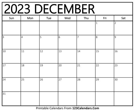 December 2023 Calendar 123calendars - Get Latest Map Update