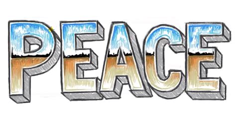 How to Draw PEACE 3D - 3D Block Letters PEACE with Chrome Letter Effect ...