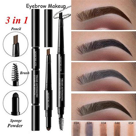 Bueqcy 3 in 1 eyebrow pencil sponge powder+pencil+brush eyebrow waterproof long lasting black ...