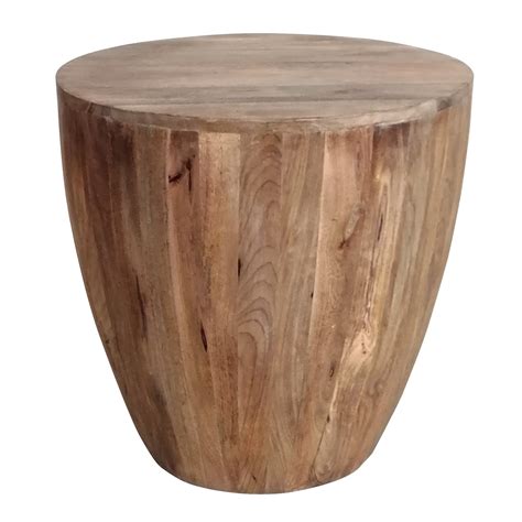 Handcarved Cylindrical Shape Round Mango Wood Distressed Wooden Side End Table, Brown - Walmart ...