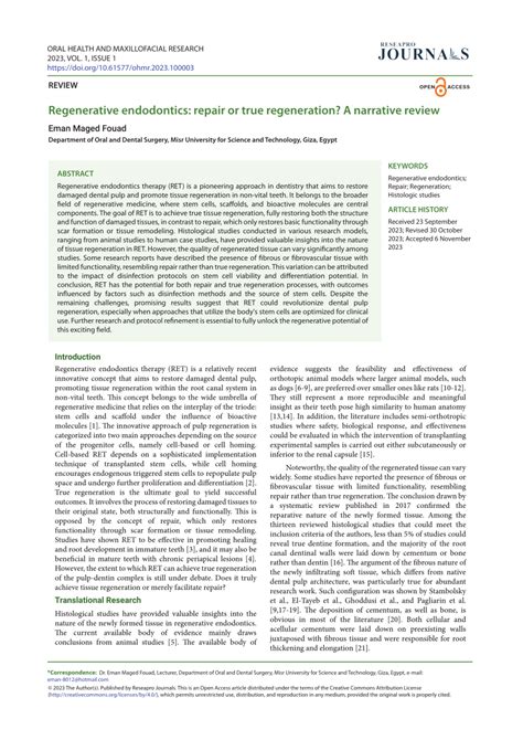 (PDF) Regenerative endodontics: repair or true regeneration? A ...