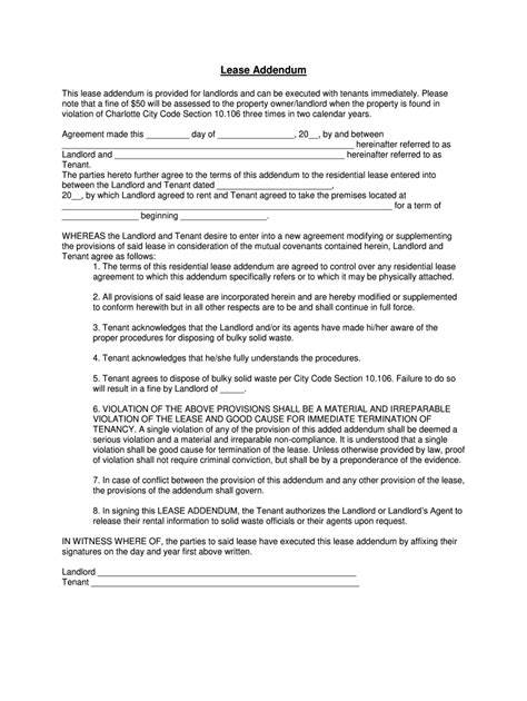 Addendum To Lease Agreement Form - Printable Form, Templates and Letter