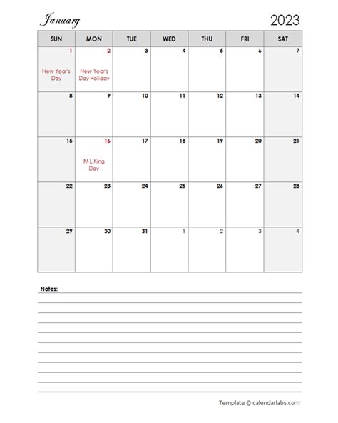 2023 Word Calendar Template With Notes - Free Printable Templates