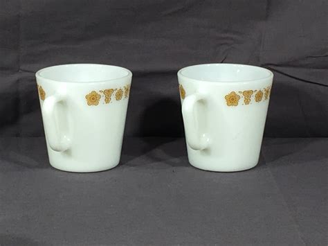 Vintage Butterfly Gold Mugs (2), Pyrex D Handle 1410 Coffee Cups, White ...