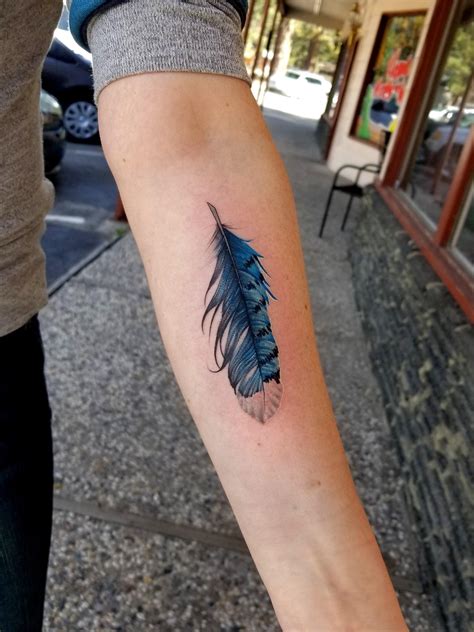 Blue Jay Feather by Jason at Needle Peak Tattoo, South Lake Tahoe : r ...