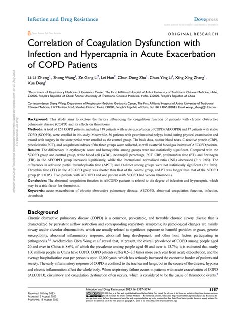 (PDF) Correlation of Coagulation Dysfunction with Infection and ...