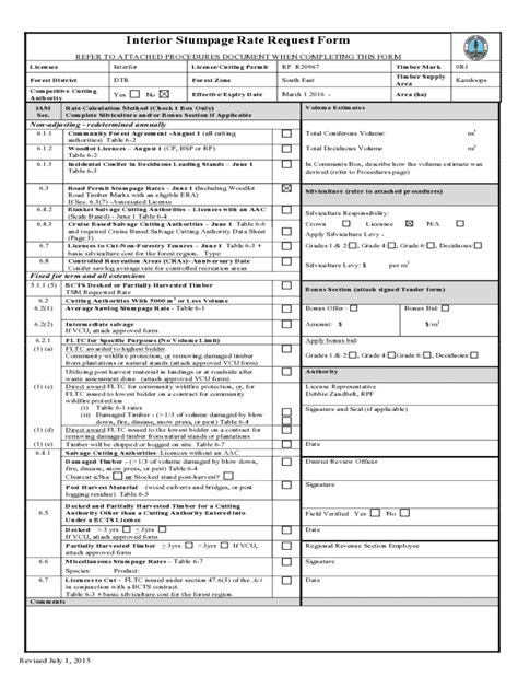 Fillable Online woodlot bc Interior Stumpage Rate Request Form (short ...