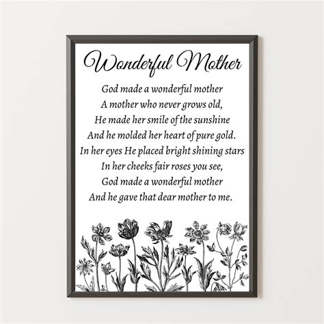 Wonderful Mother Poem, Gift for Mother, Printable Wall Art, Mother Poem Print, Mothers Day Gift ...