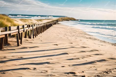 Premium AI Image | A wooden pier on a beach with the ocean in the background