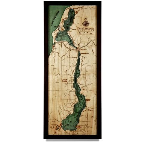 Lake Leelanau Wooden Map Art | Topographic 3D Chart