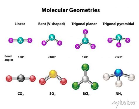 Molecular geometries in linear, bent, trigonal planar and pyramidal • wall stickers three ...