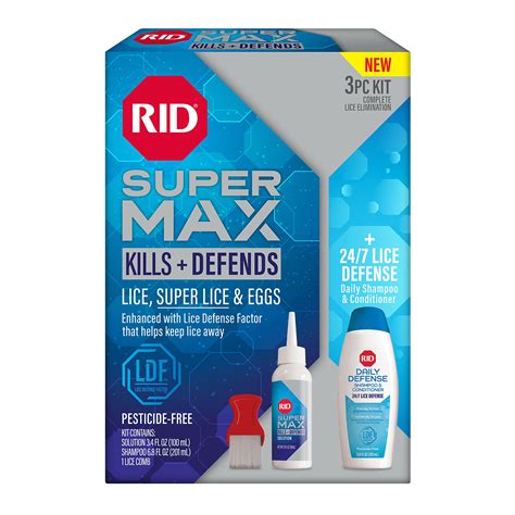 RID Super Max Lice Treatment Kit, Kills Lice & Super Lice & Eggs + 24/7 Lice Defense, Pesticide ...