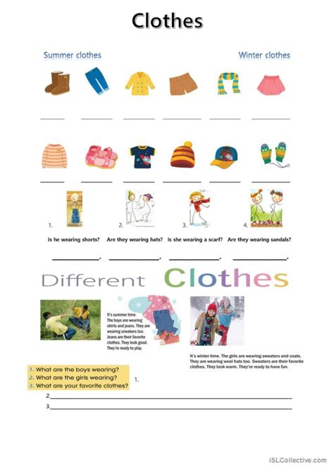 Summer and Winter Clothes: English ESL worksheets pdf & doc