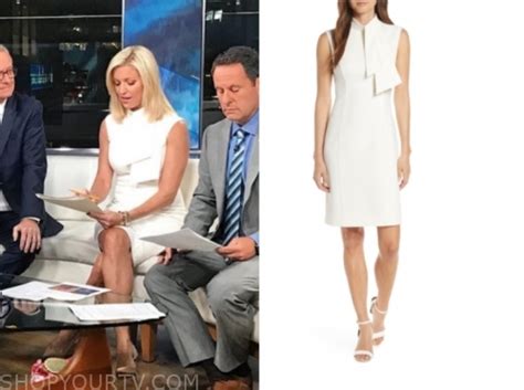 Ainsley Earhardt, white tie neck sheath dress, fox and friends ...