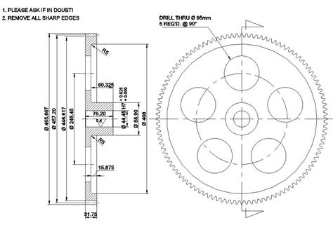 Sectional details of the Spur Gear 108T P6 (Idler gear) Section and ...