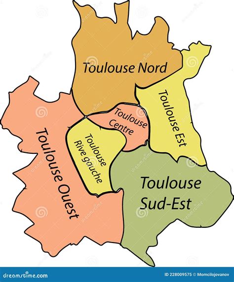 Pastel Map of Sectors of Toulouse, France Stock Vector - Illustration of district, french: 228009575